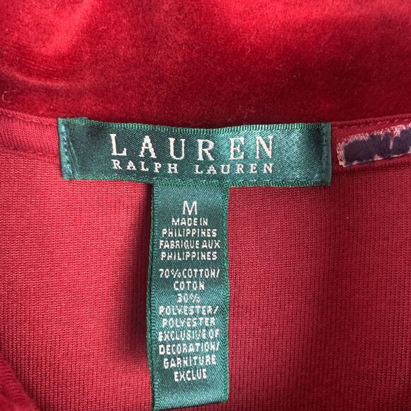 Lauren Ralph Lauren Women’s Medium Velvet Crest Zip Jacket Rich Red Glam Street - Picture 3 of 13